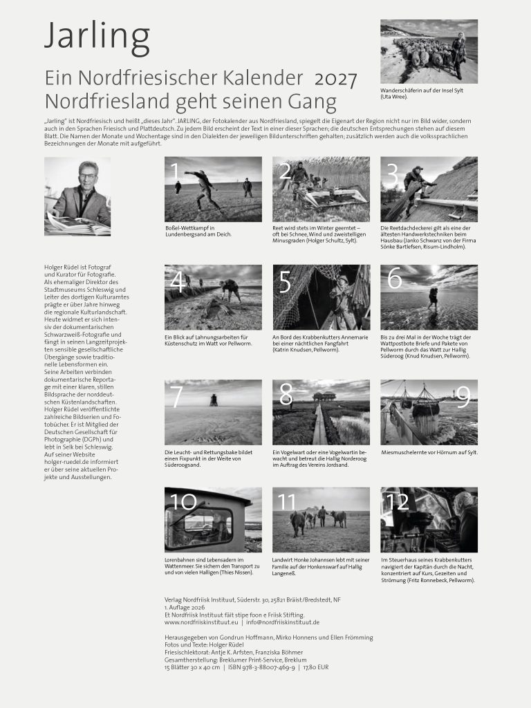 Die Übersichtsseite auf der Kalender-Rückseite fasst die Motive des Jarling 2027 kompakt zusammen.
